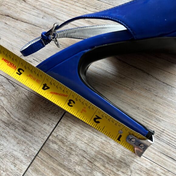 Guess Y2K Heels 8 M Open Toe Patent Leather Blue Charm Vintage 2000s Glam Bright - Picture 8 of 9